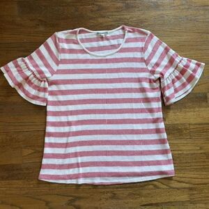 Anthropologie Pleione Red & White Striped Ruffle Sleeve Top